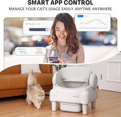 Self Cleaning Litter Box,Open Top Automatic Litter Box with App Control for Multiple Cats, Safety Sensors Protection, Odor Control Includes 2 Roll Liners,Large Waste Bin, Cream White