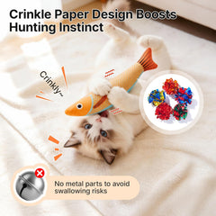 Cat Toys Saury Fish, 3 Pack, Catnip Crinkle Sound, Soft and Durable, Interactive Kitten Kicker for Indoor Kitty Exercise 9.4 Inches for All Breeds