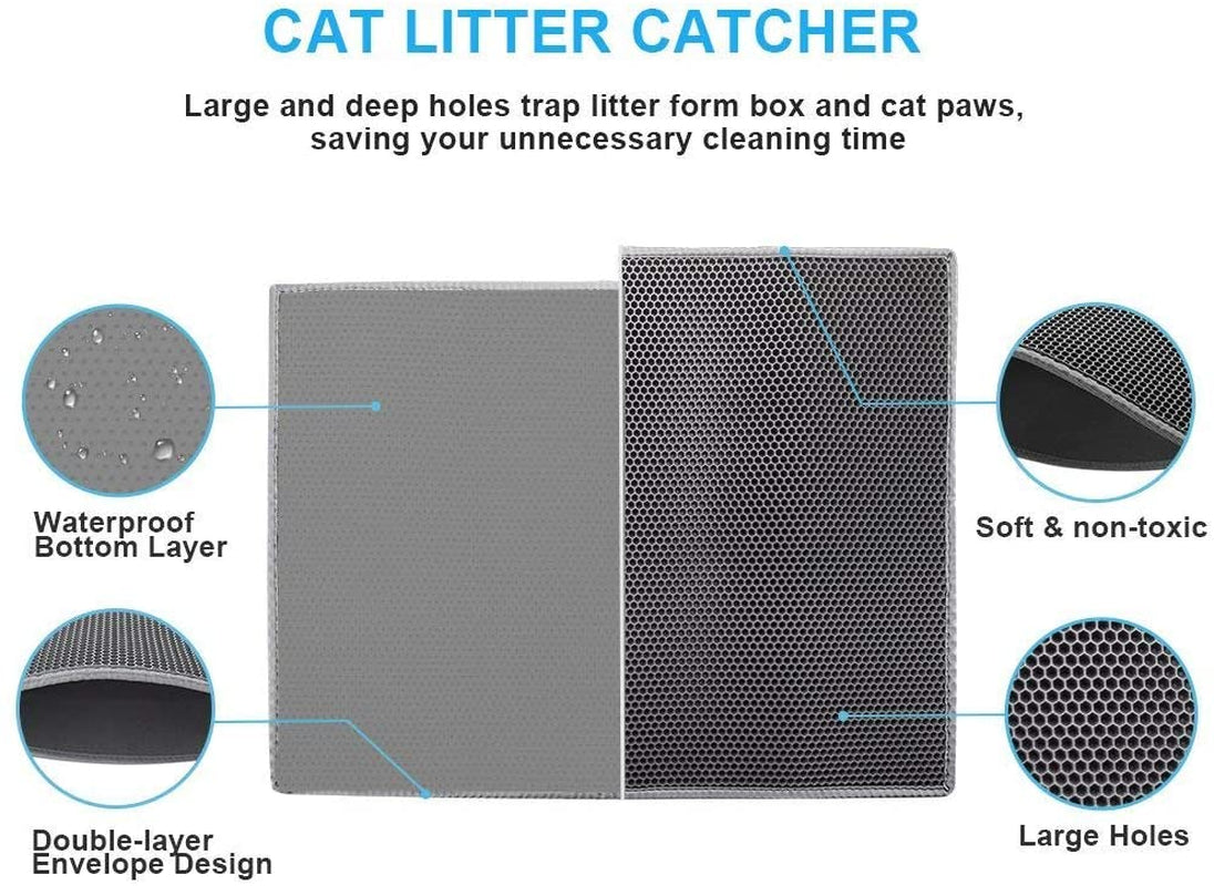 Cat Litter Mat Double Layer Waterproof Urine Proof Trapping Mat 1 Pack (Gray, 24X15 Inch (Pack of 1))