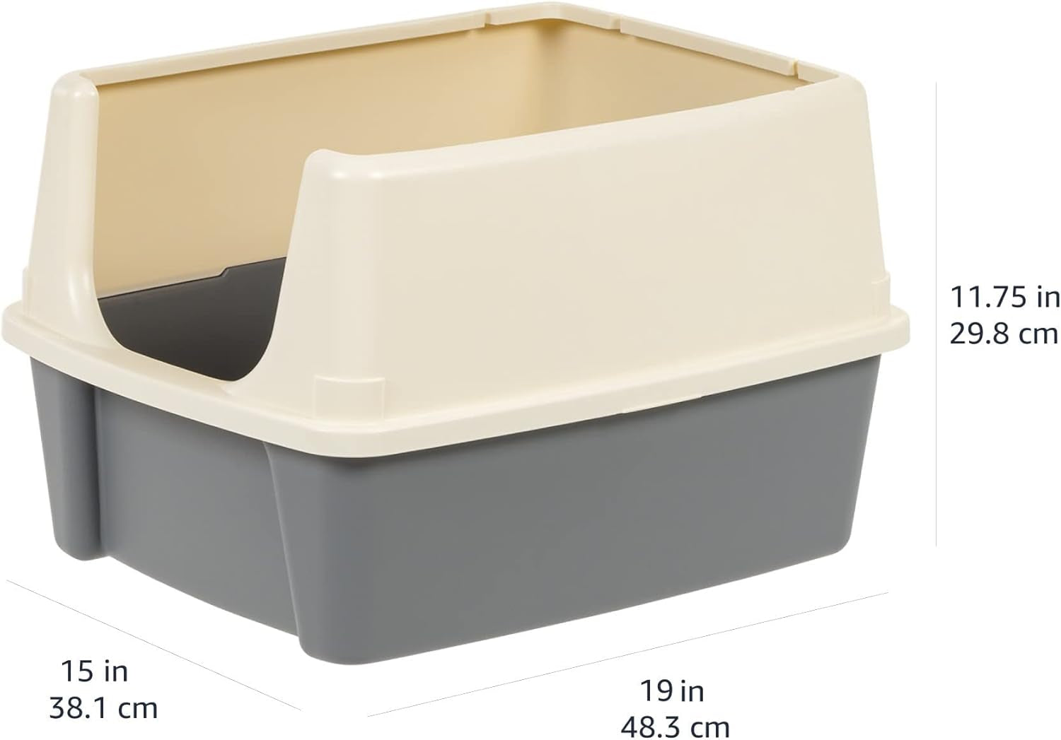 Large Cat Litter Box with High Sides, Open Top for Easy Access, Includes Scoop with Storage, 19" X 15" X 11.75", Grey/Beige