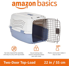 Sturdy Portable 2-Door Top-Load Hard-Sided Pet Travel Carrier with Secure Ventilation, Handle, Front & Top Entry for Dogs, Cats, 22.8"L X 15"W X 13"H, Gray & Blue