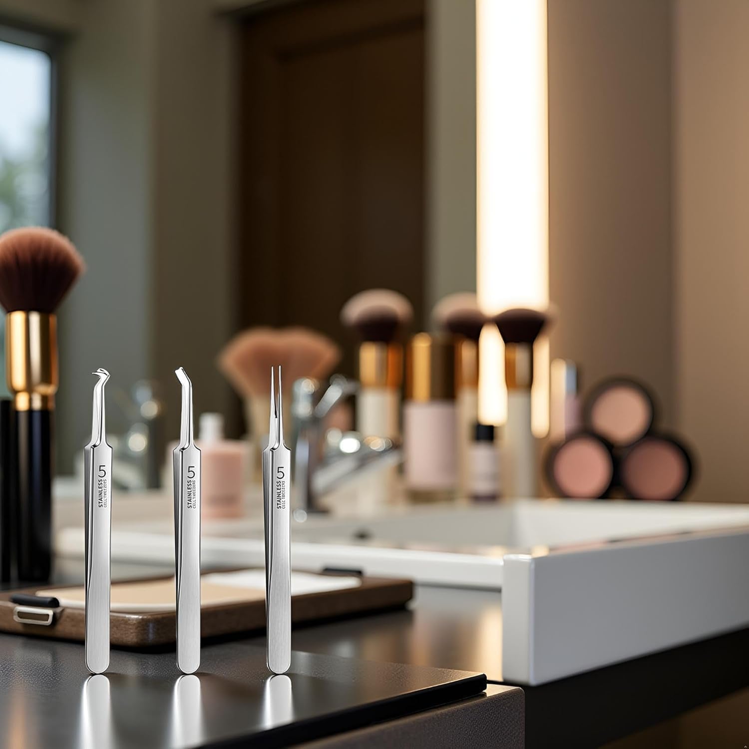 3 Pcs Silver Professional Blackhead Tweezer Professional Facial Blackhead Remover Tweezers Precision Extractor Acne Removal Kit Pimple Popper Tool with Storage Box Skin Care Tools, Blackhead Tweezers