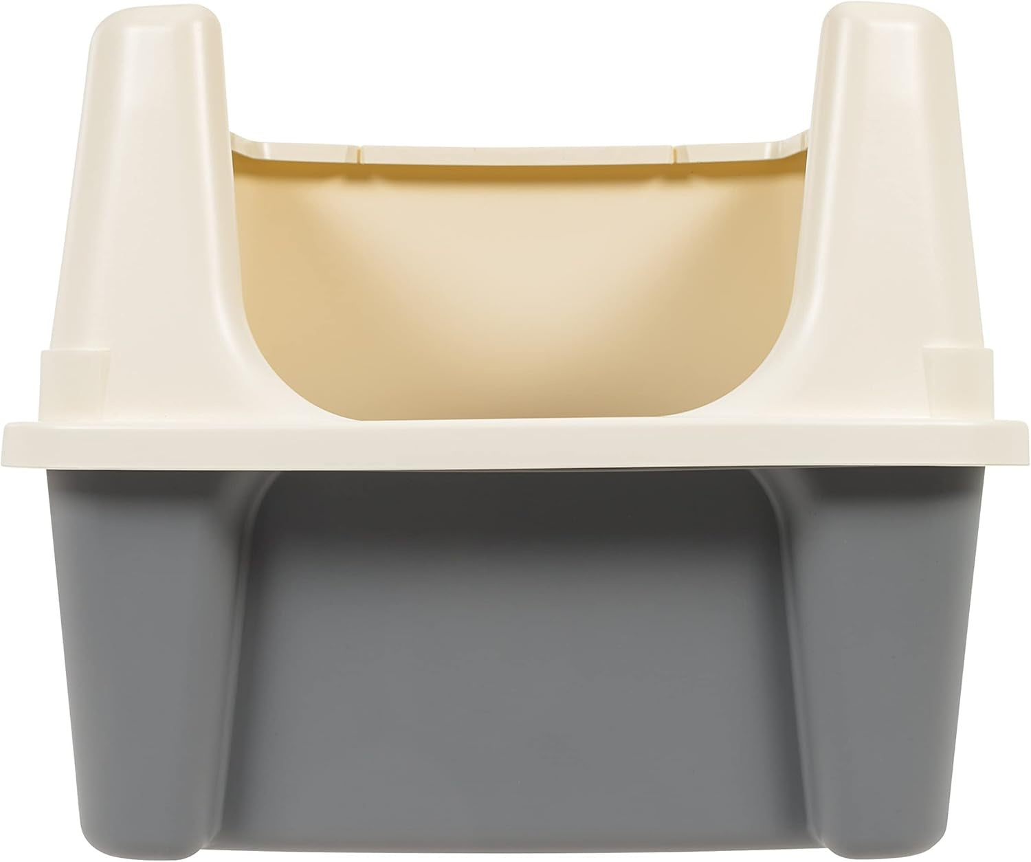Large Cat Litter Box with High Sides, Open Top for Easy Access, Includes Scoop with Storage, 19" X 15" X 11.75", Grey/Beige