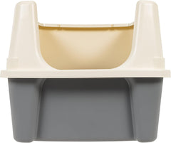 Large Cat Litter Box with High Sides, Open Top for Easy Access, Includes Scoop with Storage, 19" X 15" X 11.75", Grey/Beige