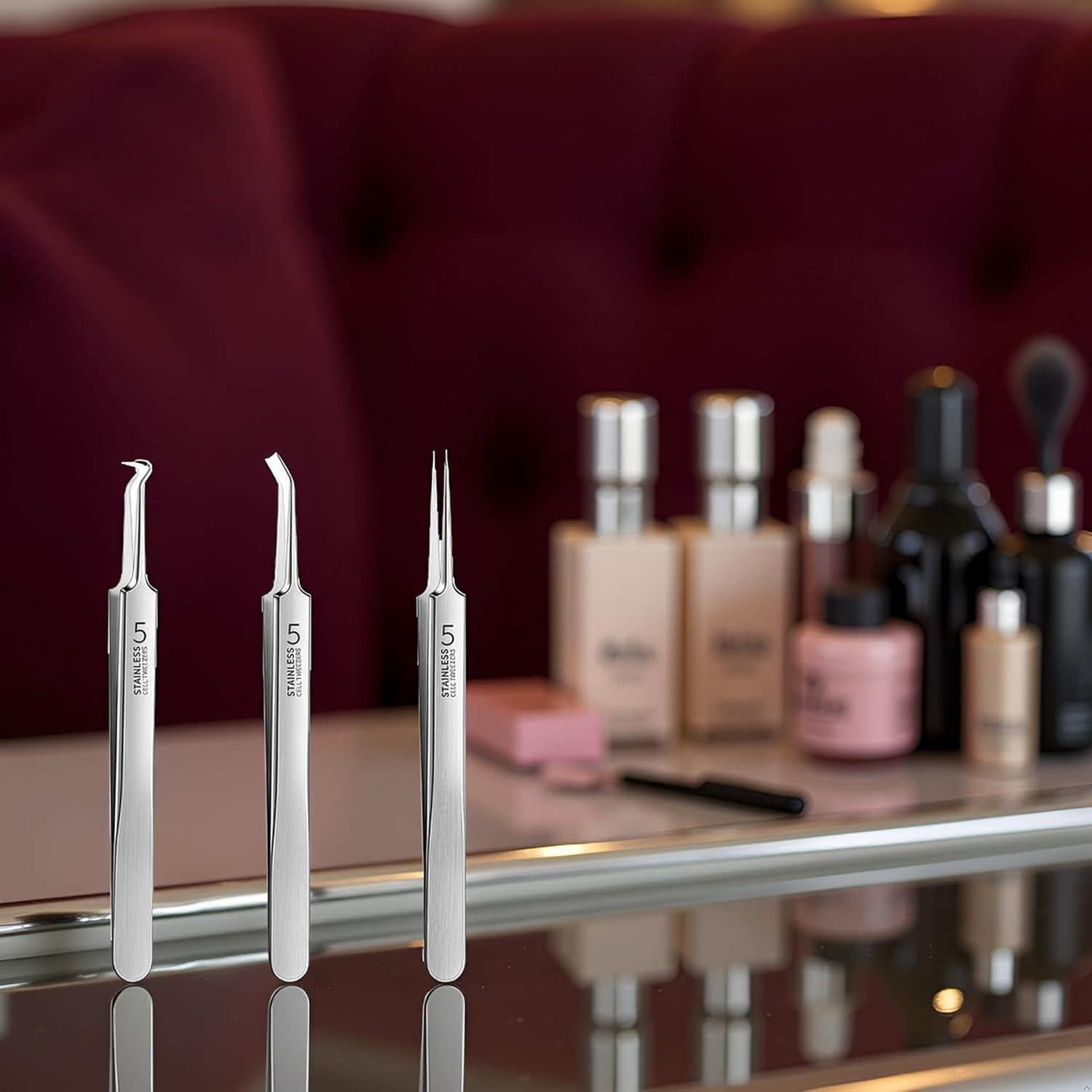 3 Pcs Silver Professional Blackhead Tweezer Professional Facial Blackhead Remover Tweezers Precision Extractor Acne Removal Kit Pimple Popper Tool with Storage Box Skin Care Tools, Blackhead Tweezers