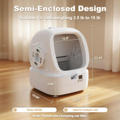 Automatic Cat Litter Box Self Cleaning - APP Control and Weight Monitoring - Ultra-Quiet, Suitable for Medium Cats and Kittens, Safe Anti-Pinch Litter Box (Assembly Required) - White
