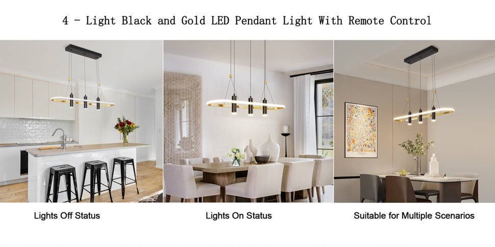 Javeriah – 4-Light Black & Gold Dimmable LED Pendant Light