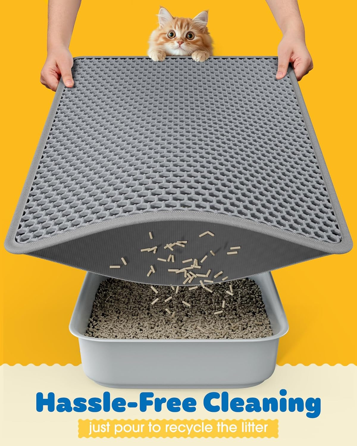 Cat Litter Mat - 23.2'' X 14.6'' Small Litter Trapping Mat, Easy to Clean Litter Box Mat, Waterproof, Urine-Proof, Non-Slip Kitty Litter Mats for Floor, Grey