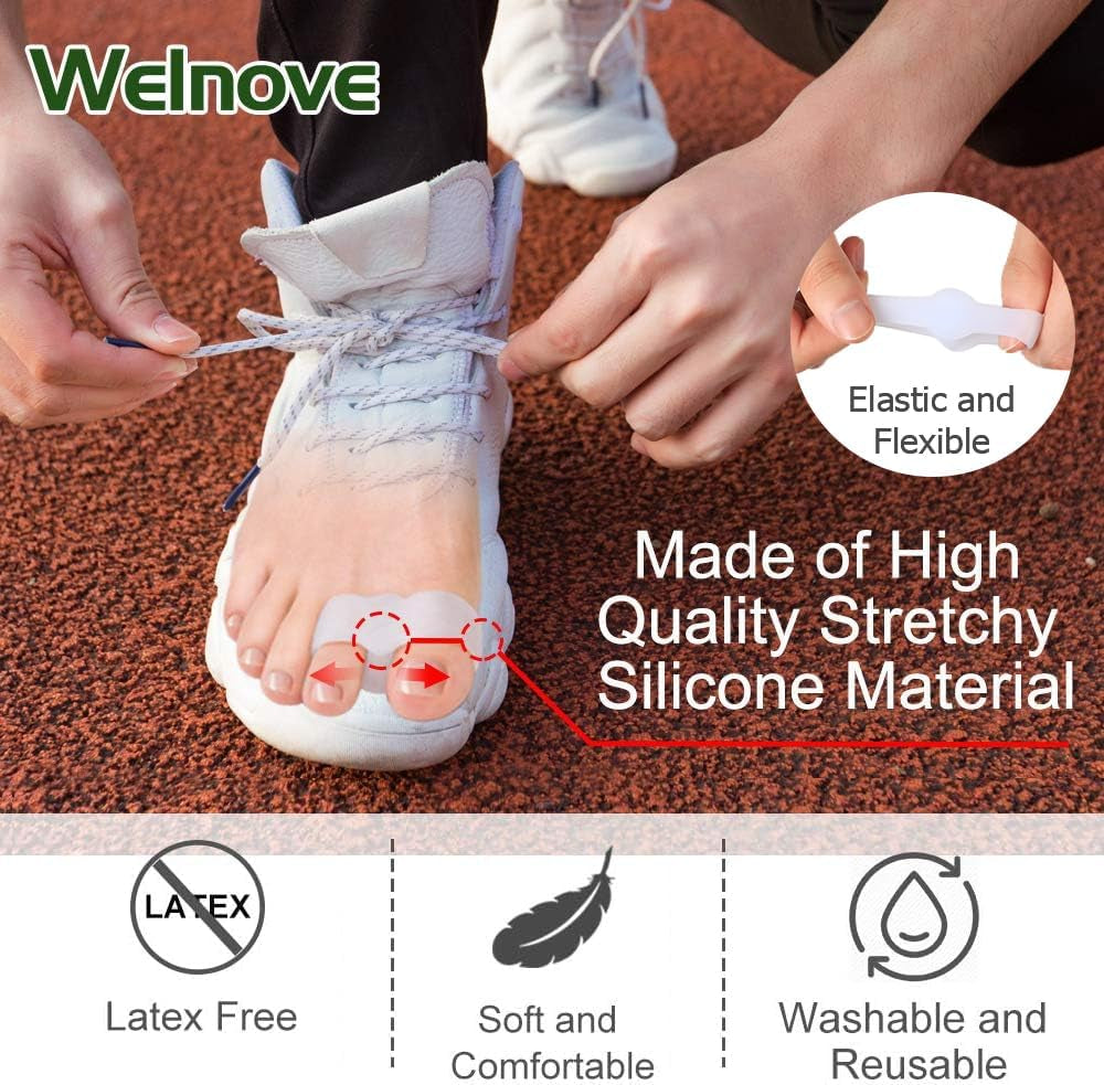 Pack of 12 Bunion Corrector, Toe Separators with 2 Loops, Big Toe Spacer Suitable for Bunion and Overlap Toe (White)