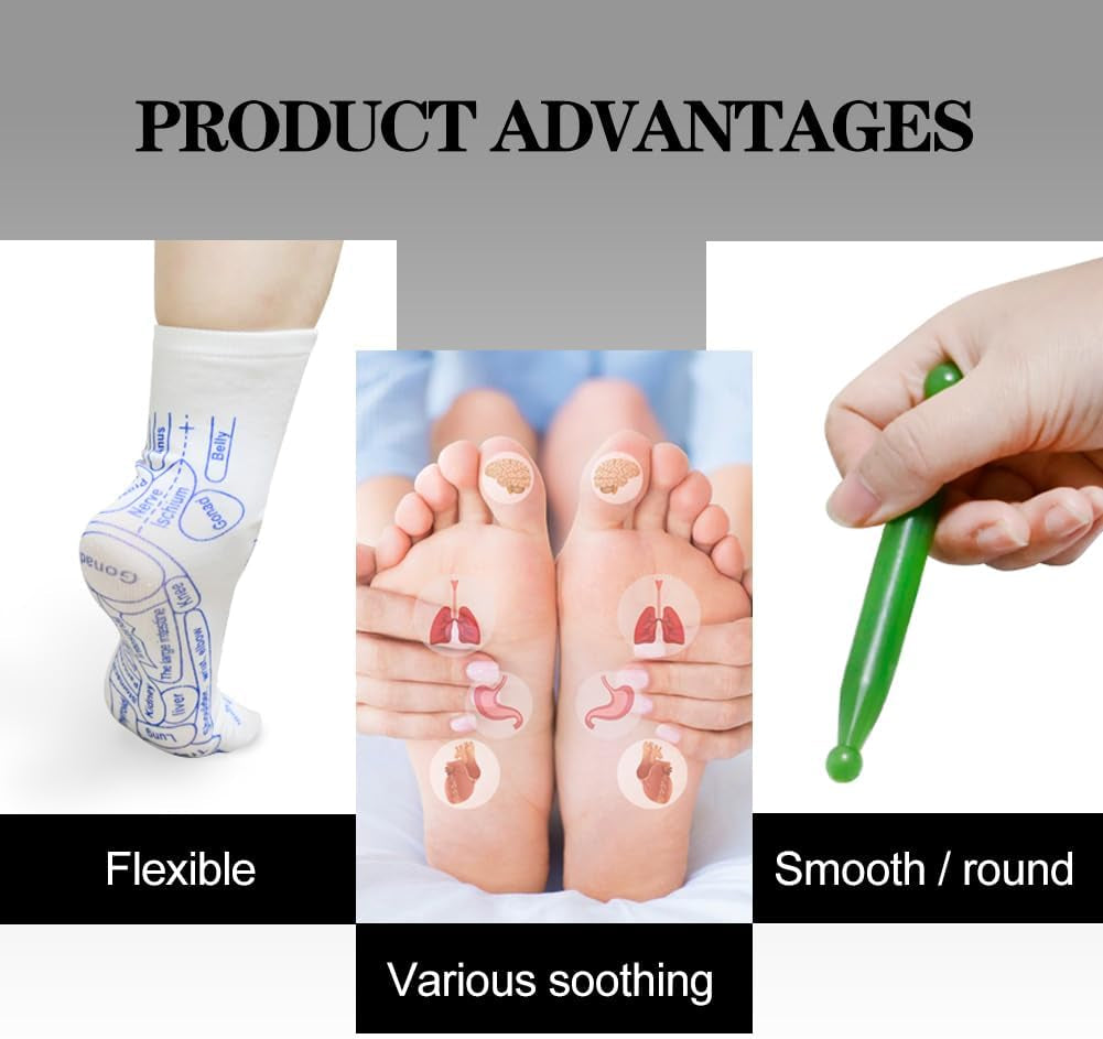 Reflexology Socks Set, Reflexology Socks with Tools, Foot Massage Sock and Tool, Feet Acupuncture Point Massage Pen Trigger Health & Wellness Massager Socks.