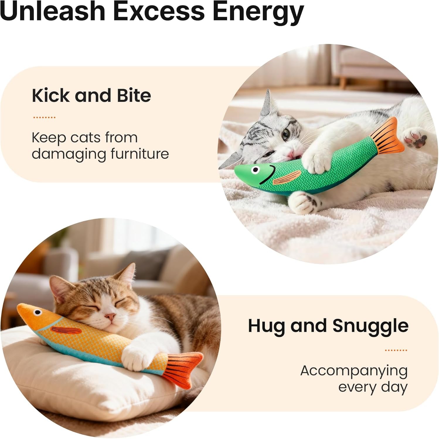 Cat Toys Saury Fish, 3 Pack, Catnip Crinkle Sound, Soft and Durable, Interactive Kitten Kicker for Indoor Kitty Exercise 9.4 Inches for All Breeds