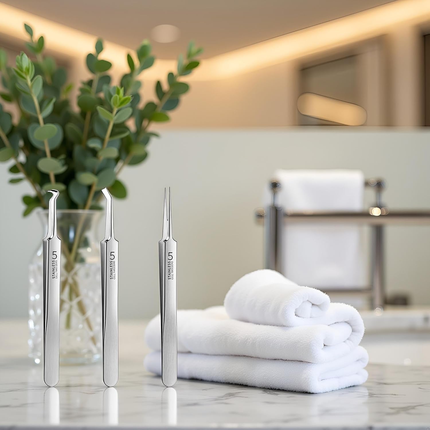 3 Pcs Silver Professional Blackhead Tweezer Professional Facial Blackhead Remover Tweezers Precision Extractor Acne Removal Kit Pimple Popper Tool with Storage Box Skin Care Tools, Blackhead Tweezers