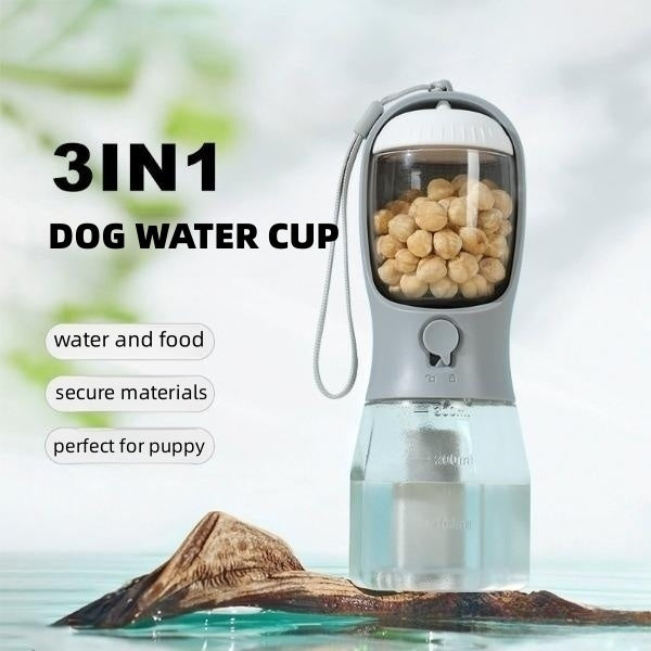 PawPort™ – 3-in-1 Portable Pet Water Bottle with Food & Waste Bag Storage