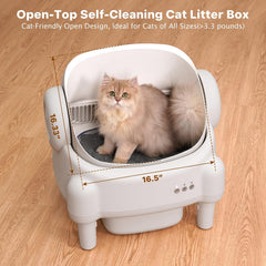 Self Cleaning Litter Box,Open Top Automatic Litter Box with App Control for Multiple Cats, Safety Sensors Protection, Odor Control Includes 2 Roll Liners,Large Waste Bin, Cream White
