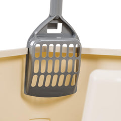 Large Cat Litter Box with High Sides, Open Top for Easy Access, Includes Scoop with Storage, 19" X 15" X 11.75", Grey/Beige