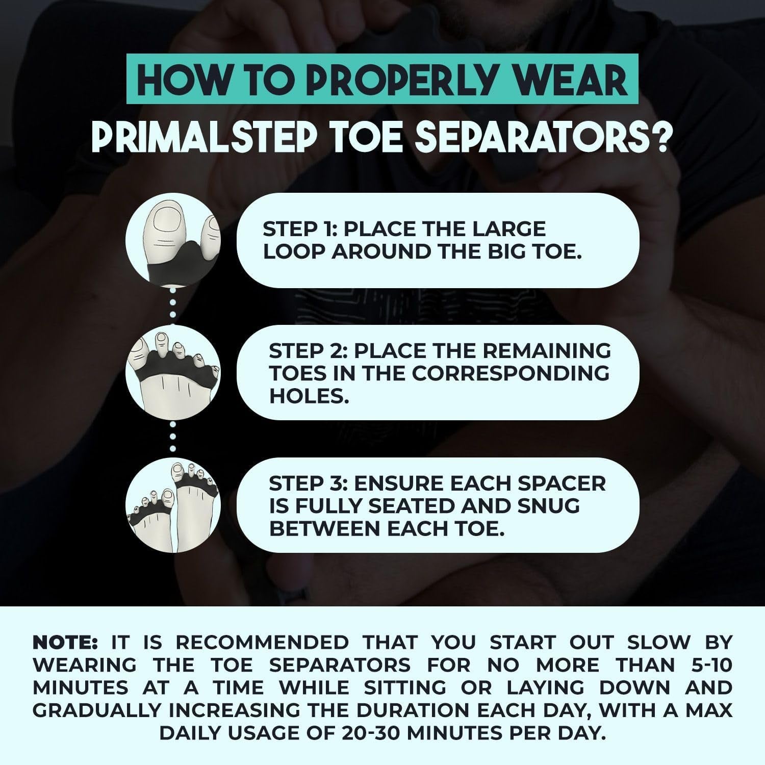 Primalstep Toe Separators, Spreaders, Spacers, Straightener to Correct Toes for Men and Women, Bunion Corrector, Plantar Fasciitis and Athletic Mobility, S/M