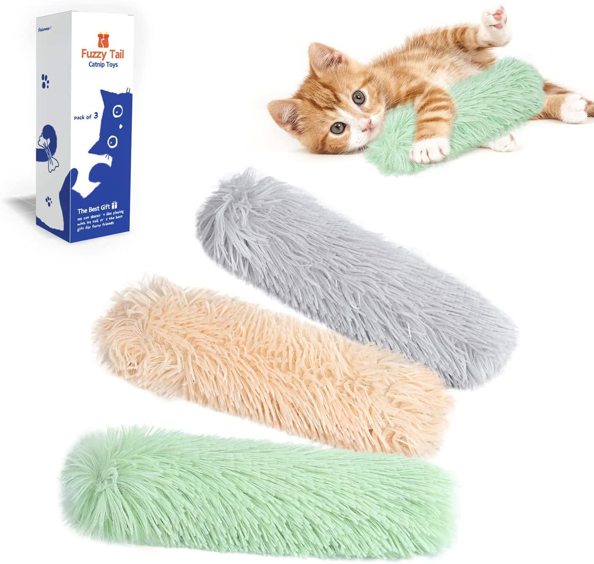 Cat Toys Pillows, 3 Pack, Soft and Durable Crinkle Sound with Catnip Inside, Interactive Indoor Kitten Kicker, Promotes Kitty Exercise