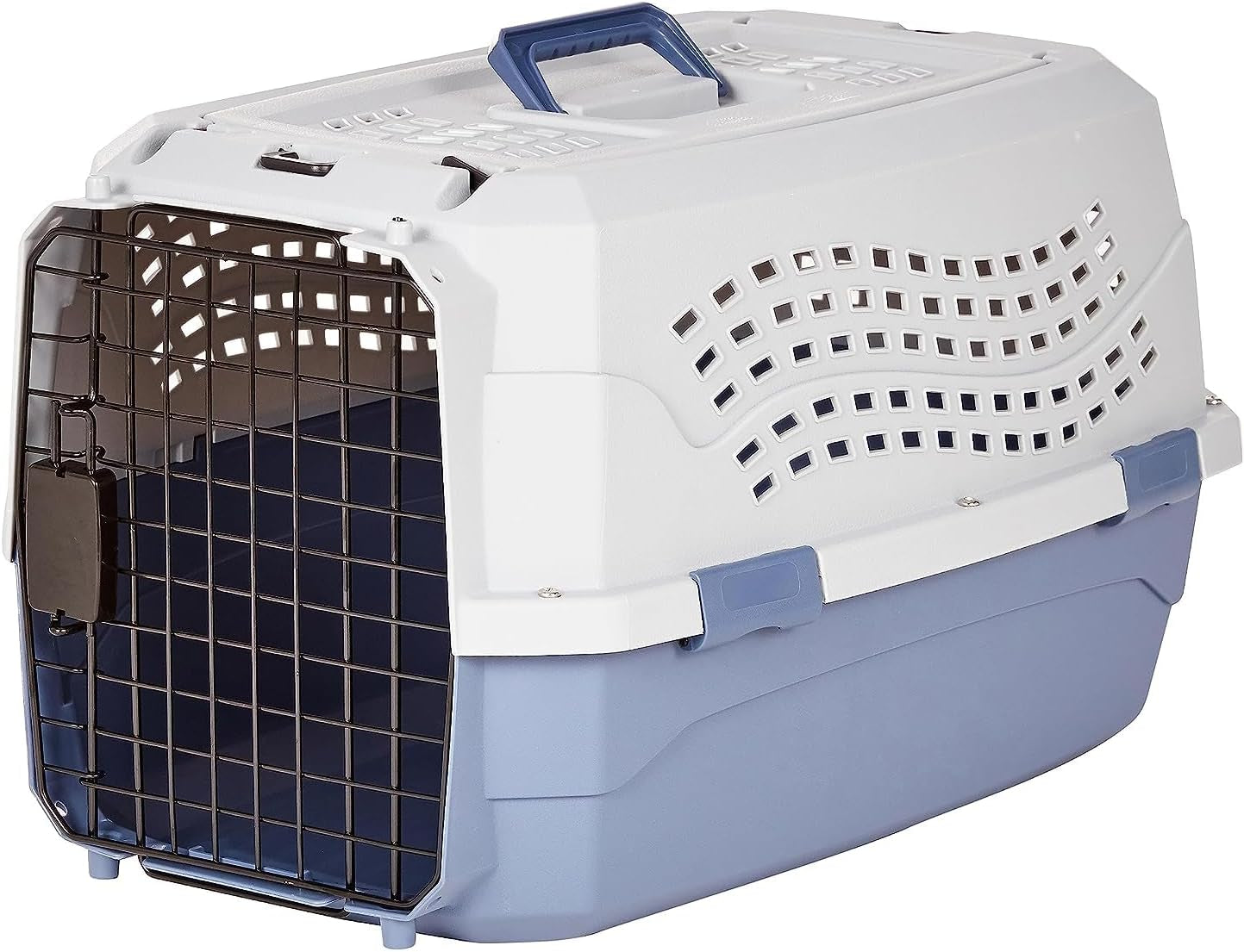 Sturdy Portable 2-Door Top-Load Hard-Sided Pet Travel Carrier with Secure Ventilation, Handle, Front & Top Entry for Dogs, Cats, 22.8"L X 15"W X 13"H, Gray & Blue