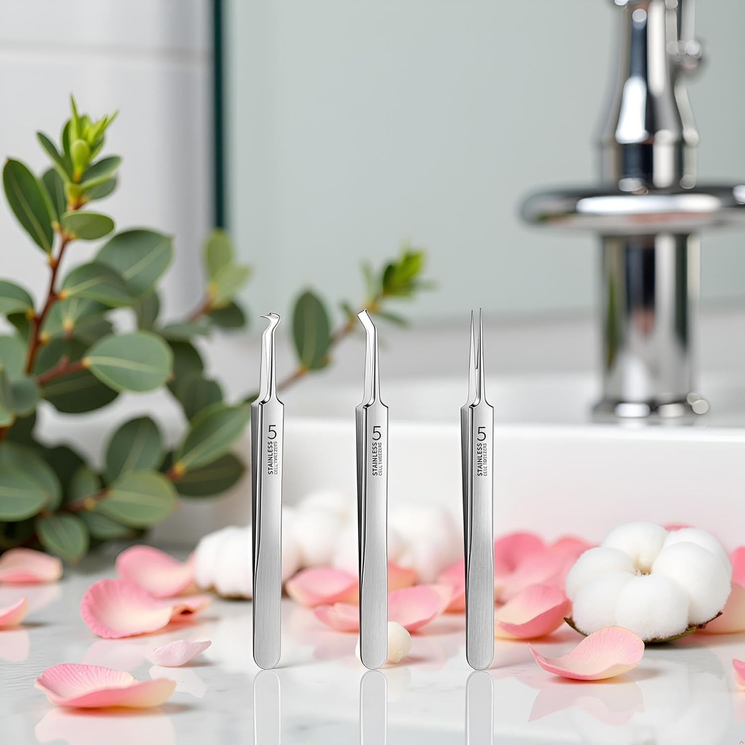 3 Pcs Silver Professional Blackhead Tweezer Professional Facial Blackhead Remover Tweezers Precision Extractor Acne Removal Kit Pimple Popper Tool with Storage Box Skin Care Tools, Blackhead Tweezers